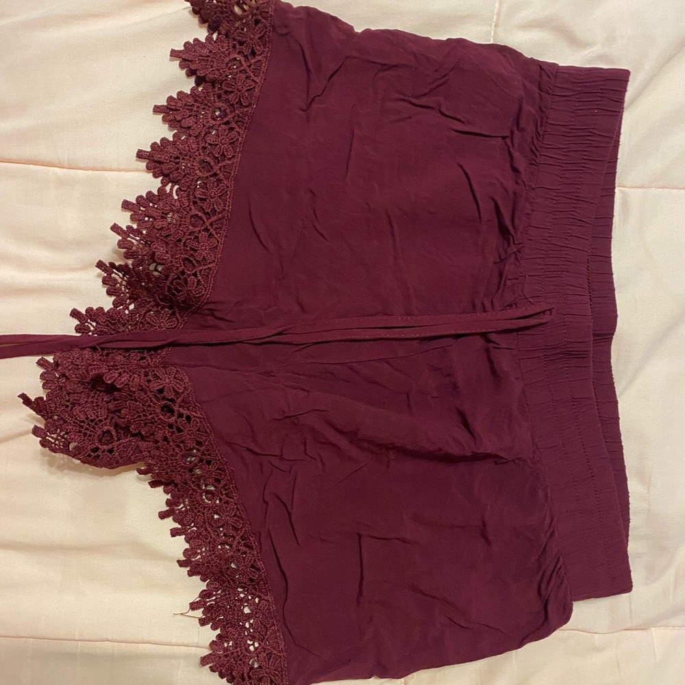 maroon lace shorts